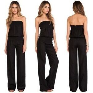Young Fabulous & Broke Strapless Black Linen Jumpsuit
